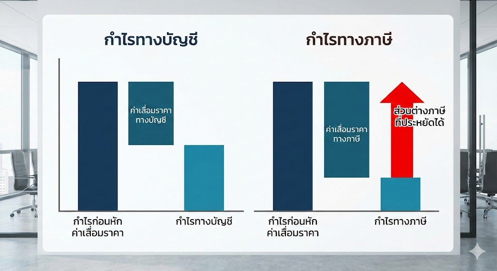 กราฟแสดงการประหยัดภาษี SME ด้วยการหักค่าเสื่อมราคาเครื่องจักรและสินทรัพย์