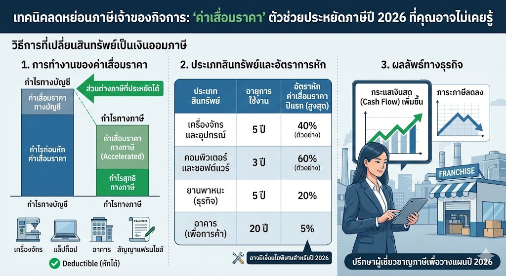 เทคนิคลดหย่อนภาษีเจ้าของกิจการ: 'ค่าเสื่อมราคา' ตัวช่วยประหยัดภาษีปี 2026 ที่คุณอาจไม่เคยรู้