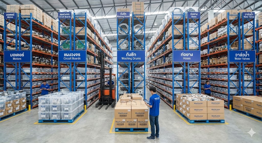 คลังอะไหล่สำรองสำหรับเครื่องซักผ้าและเครื่องอบผ้าอุตสาหกรรมของ WashLover ในประเทศไทย