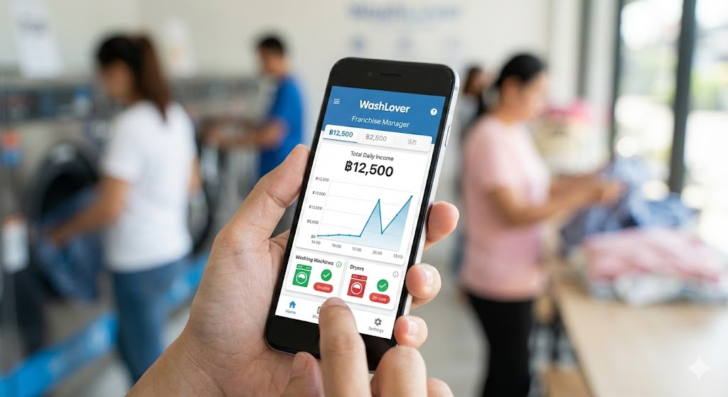 แอปพลิเคชันเช็คยอดรายได้และสถานะเครื่องซักผ้า WashLover