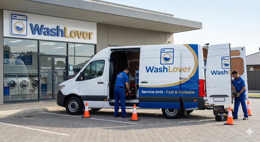 รถบริการเคลื่อนที่ Mobile Service Unit ของ WashLover พร้อมทีมช่างเข้าซ่อมบำรุงถึงหน้าร้านสะดวกซัก